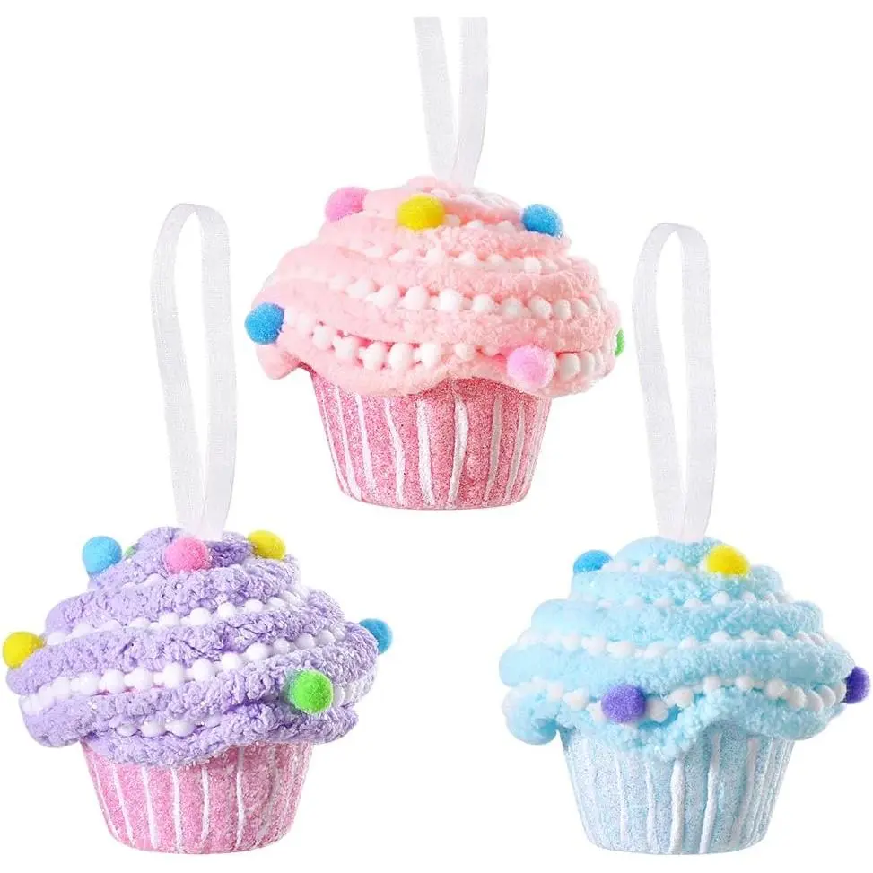 Pastel Christmas Cupcake Ornaments 3 count 3.3inch Xmas Tree Candy Land  Ornaments for Pastel Candy Christmas Decorations