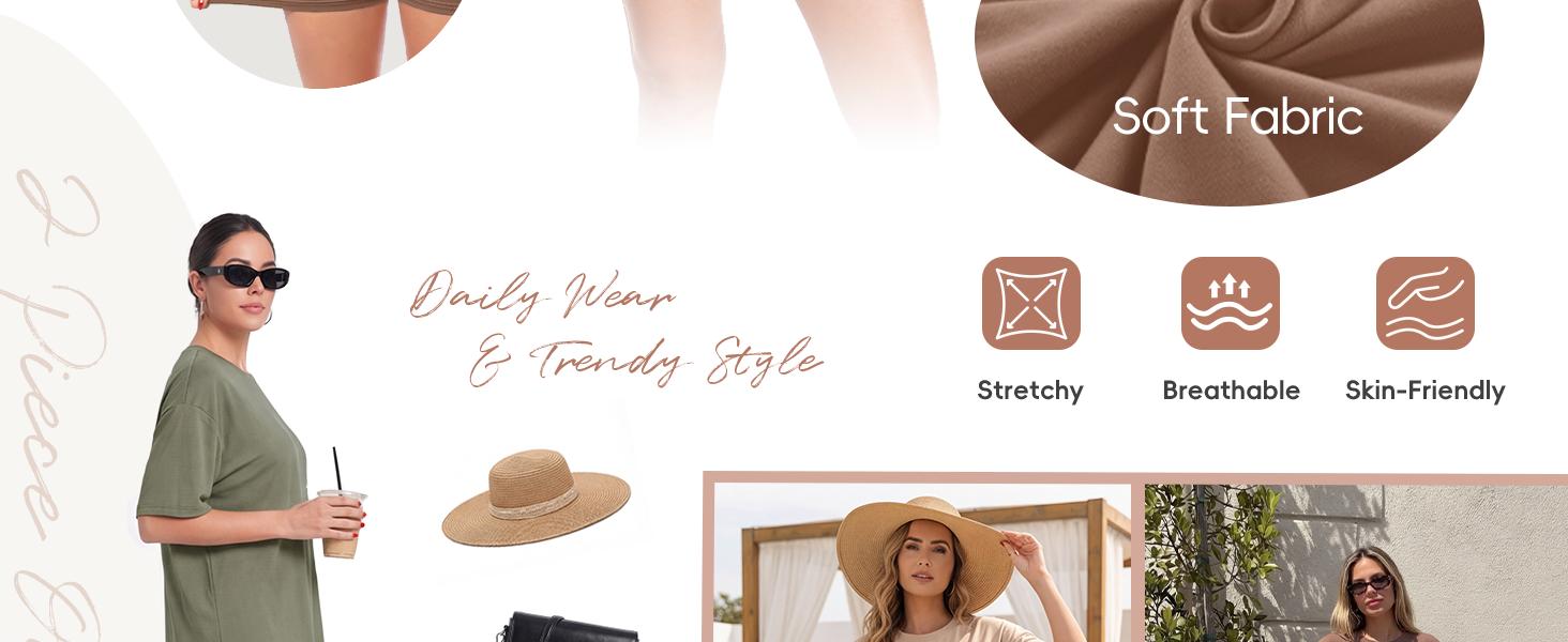 2 Piece Sets for Women Summer - Oversized T-Shirt and Biker Shorts Lounge Sets Matching Outfit for Travel Casual