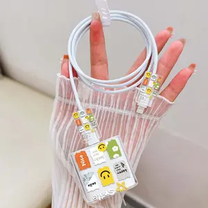 Transparent Charger Case with Smile Stickers, 20w/18w Adapter Cover, Data Cable Organizer, Compatible with Apple 11-17 Pro Max