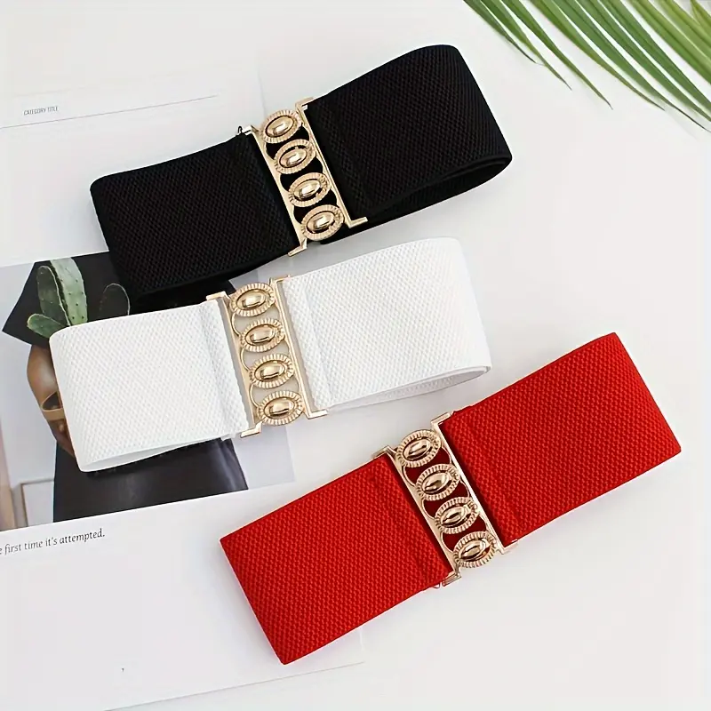 3-piece set of women's versatile gold buckle elastic waistbands