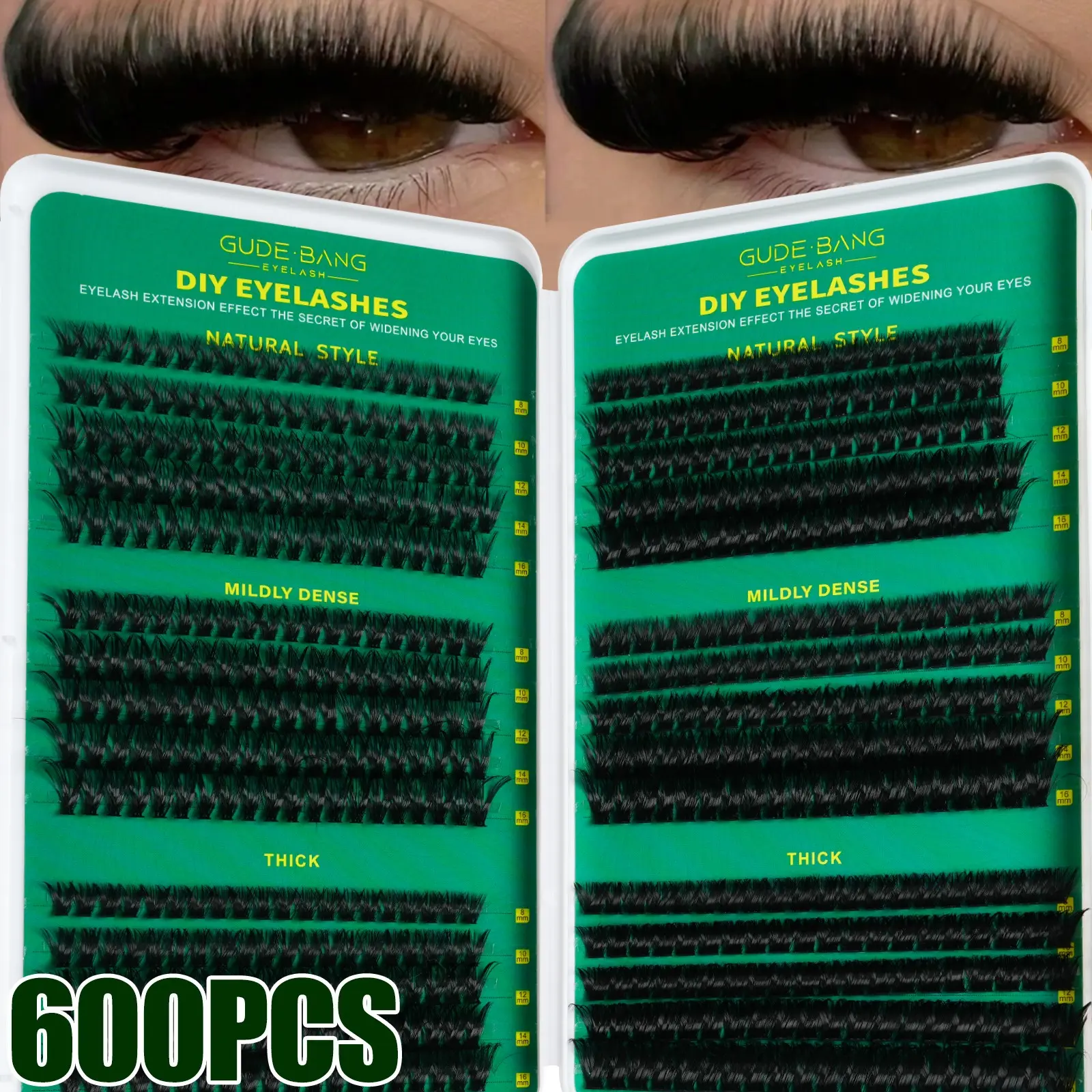 600 Piece False Eyelash Extension Kit, DIY Eyelash Extensions, Mixed Length 8-16mm, D Curl, Fluffy Style, Non-Toxic, Beginner-Friendly DIY Lash Set for Home Use
