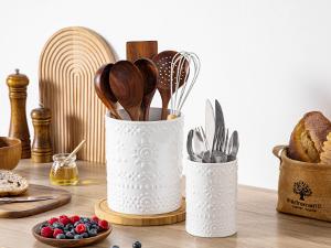 Utensil Holder, 7.2"+5.4" Ceramic Utensil Holder for Countertop, Large Cooking Utensil Crocks for Kitchen Counter, Farmhouse Utensil Vase for Housewarming, Kitchen Decor, Set of 2, Snow Utensil Holder, 7.2"+5.4" Ceramic Utensil Holder for Countertop, Large Cooking Utensil Crocks for Kitchen Counter, Farmhouse Utensil Vase for Housewarming, Kitchen Decor, Set of 2, Snow