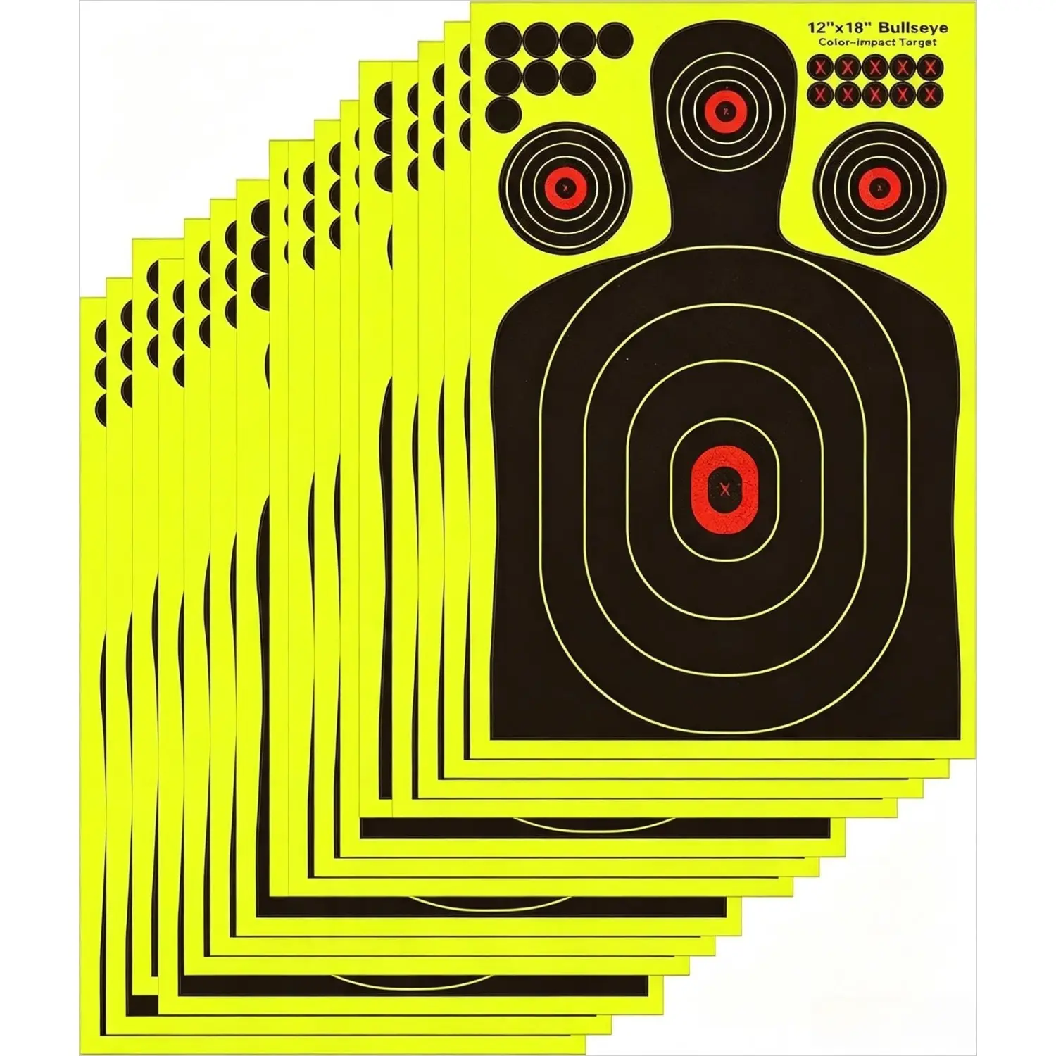 15/30pcs 12x18in Fluorescent High Vis. Silhouette Splatter Targets - Peel-and-Stick Self-Adhesive Reactive Paper, Visible Impact for BB Guns, Airguns, Outdoor Ranges, Target, Tear-Resist.