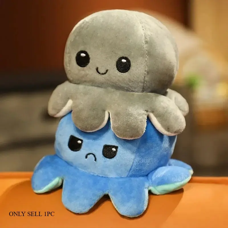 20/30/40cm Cute Reversible Octopus Plush Toy Double Sided Flip Octopus Pillow Soft Stuffed Animal Doll Home Decor Birthday Gifts