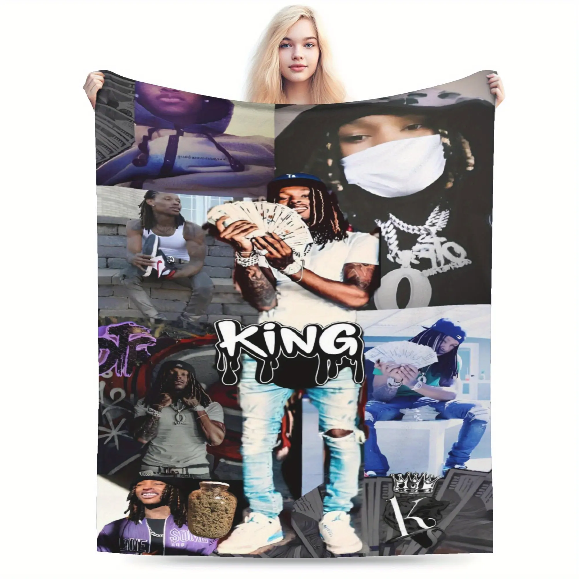 King Von flannel blanket, soft, comfortable - machine washable, multifunctional, suitable for sofa, travel, shawl - perfect gift