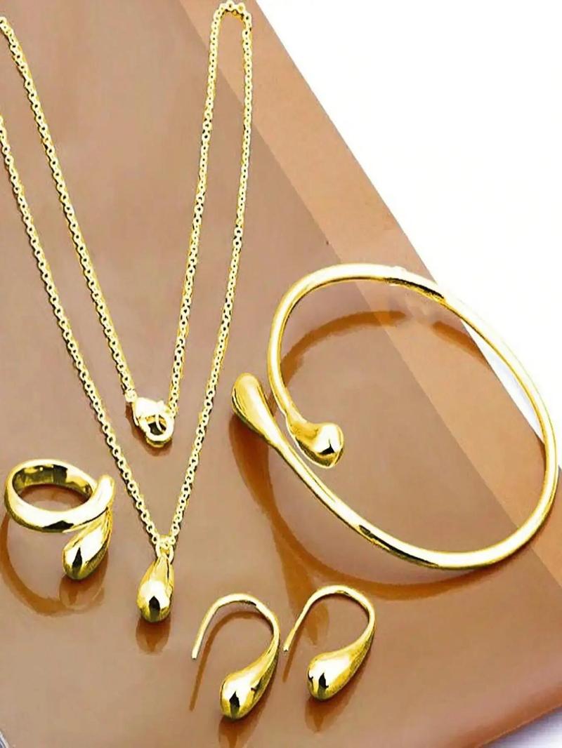 Summer Elegant Fashion Jewelry Set Include Bangle & Pendant Necklace & Ring & Earrings, Trendy All-match & Exquisite Jewelry for Party, Daily Clothing Decor Summer Elegant Fashion Jewelry Set Include Bangle & Pendant Necklace & Ring & Earrings, Trendy All-match & Exquisite Jewelry for Party, Daily Clothing Decor