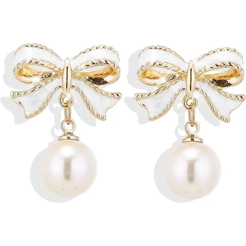 Bow Earrings for Women, Long Tassel Chain Drop Earrings, Trendy Small Bow Earrings, Ribbon Waterfall Dangling Earrings,  Bow Earrings, Sparkly Elegant Bowknot Preppy  Gifts for Women