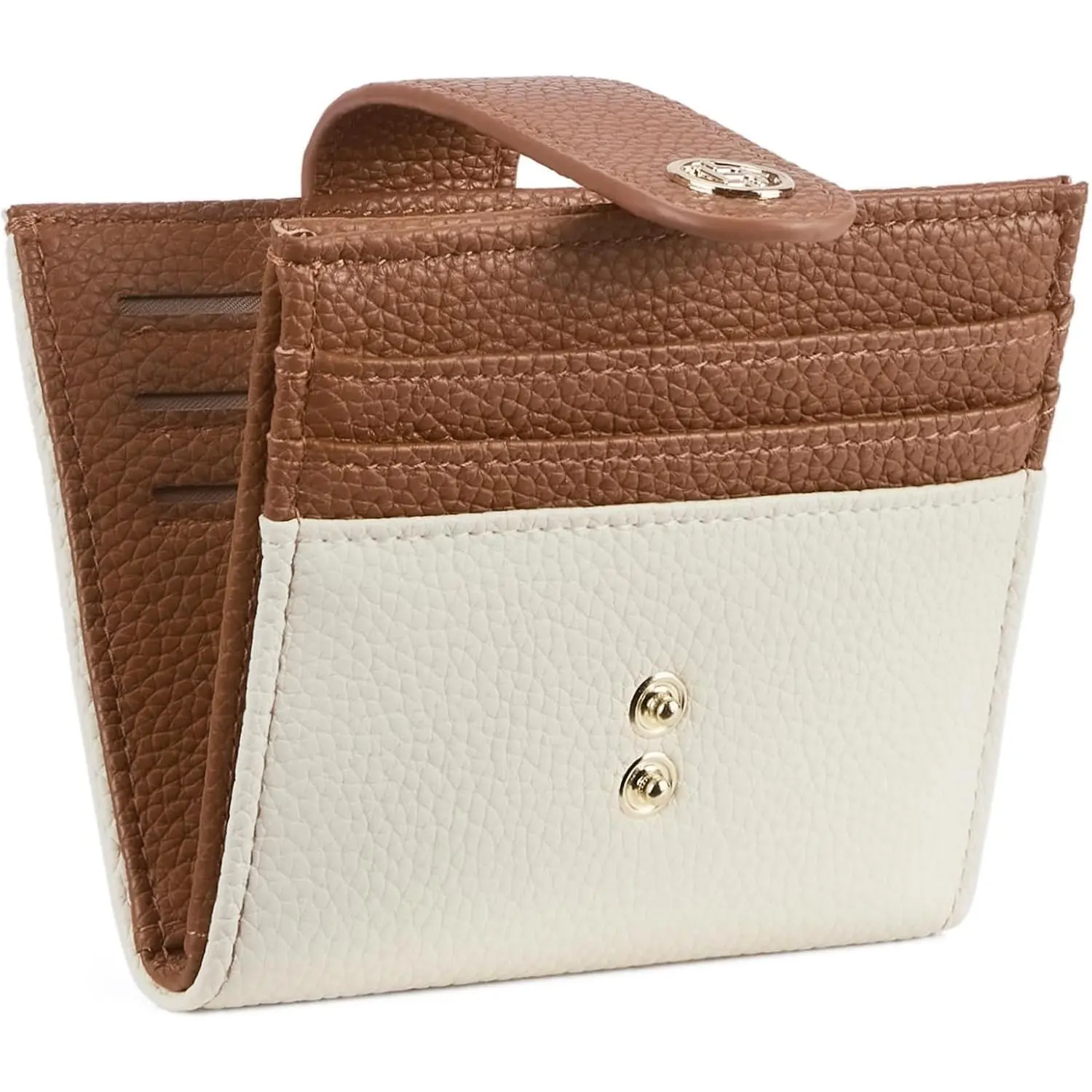Women's Slim Small Leather Bifold Wallet, RFID Blocking Credit Card Holder with Zippered Coin Pocket, Beige & Brown