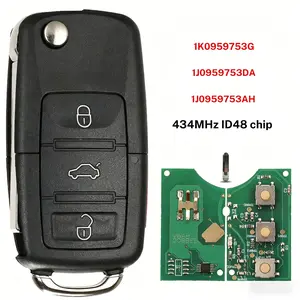434MHz ID48 3B Flip Remote Key 1J0959753DA/AH Replacement For Volkswagen VW Golf MK4 Bora Jetta Beetle Seat Leon Skoda Octavia