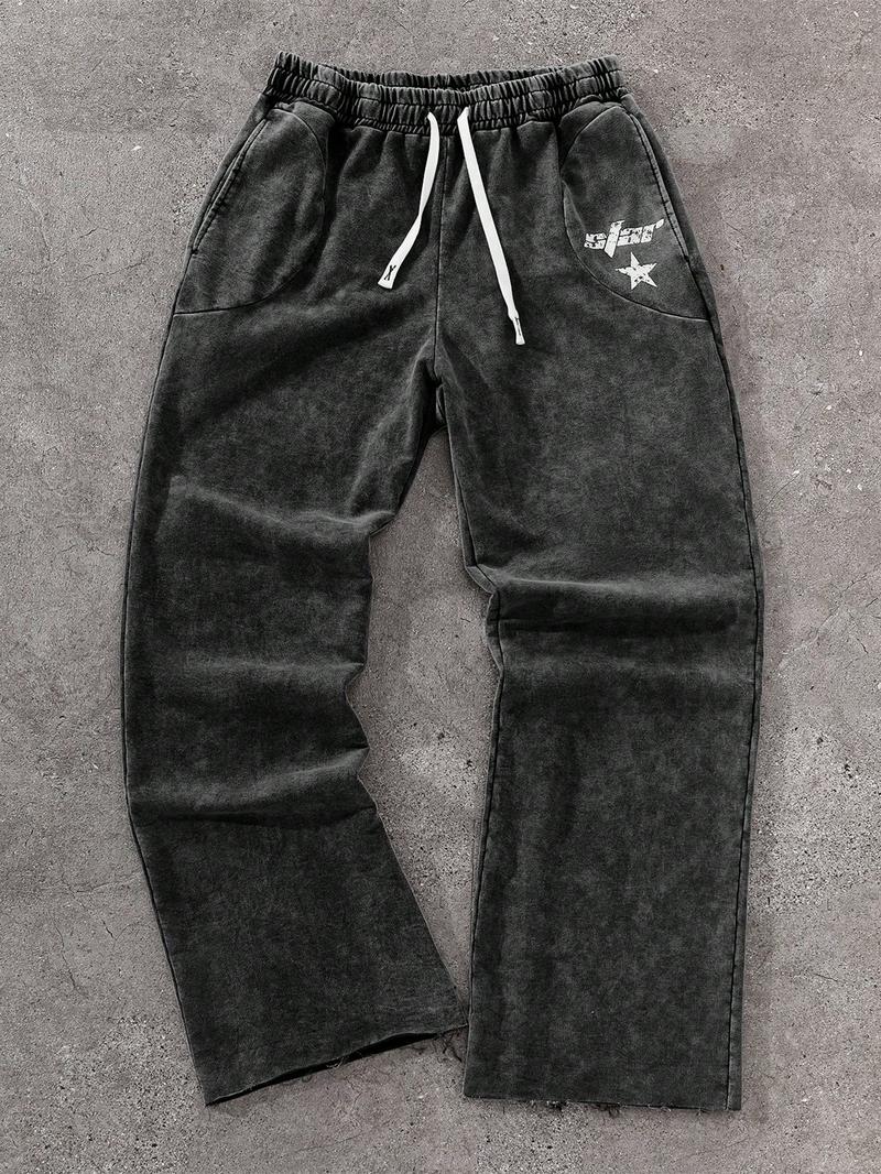 Men's Streetwear Cotton Joggers, Loose Fit Elastic Waist Knit Pants, Casual All-Season Woven Fabric, Daily Wear Fashion