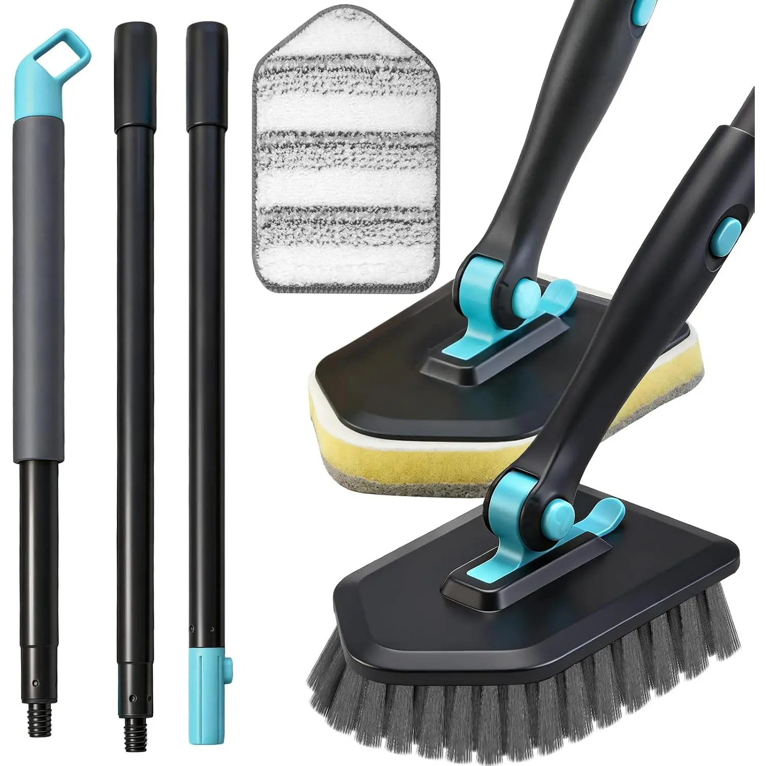 Long Handled Scrub Brush for Shower,3-in-1 Cleaning Brushes with 3 Different Function Cleaning Heads Brush for Shower Cleaning Bathroom Kitchen Walls Tub Tile (Black)