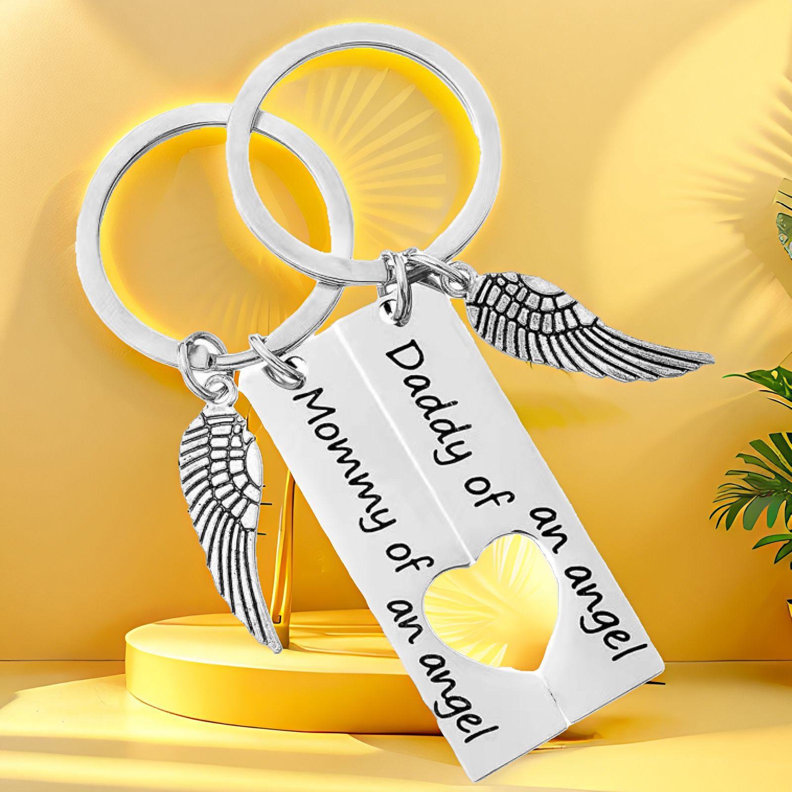 2026 Angel Wings Memorial Keychain Set-“Mommy of an Angel & Daddy of an Angel” Matching Remembrance Keychains, Sympathy Gift for Bereaved Parents