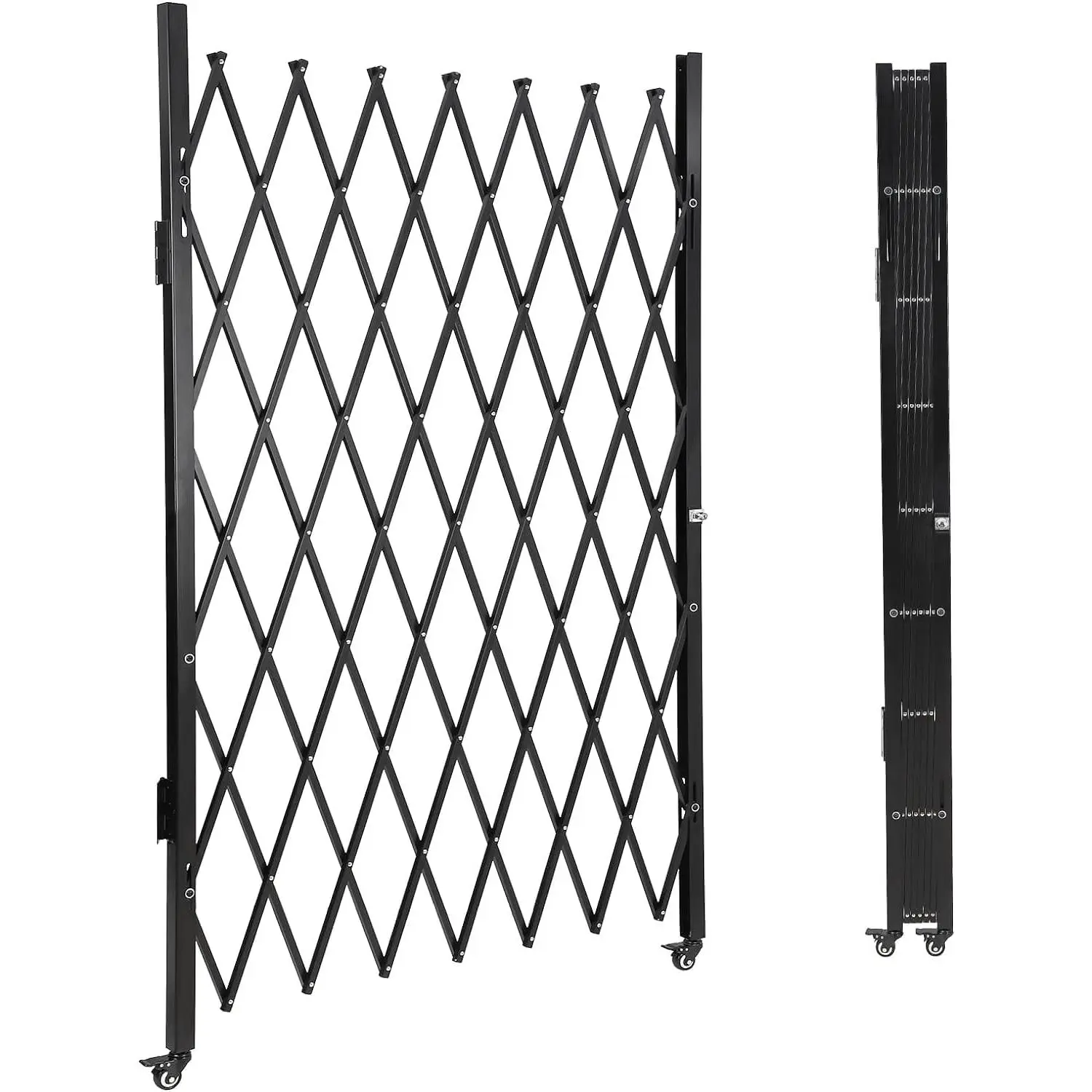 Expandable Steel Safety Gate, 85 Inch Tall Folding Accordion Security Door with 360 Rolling Wheels, Heavy Duty Retractable Barrier for Extra Wide Doors, Stairs, Driveway, Yard or Garage