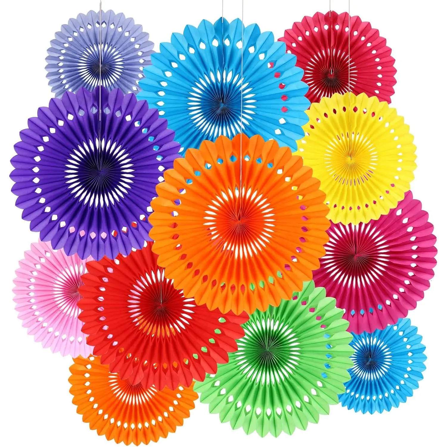 BestoFun 12PCS Paper Fans Mexican Party Decorations Colorful Paper Fans Tissue Paper Flowers Decorations Rainbow Party Decorations for Girl Groovy Birthday Baby Shower Wedding Room Wall Hanging Décor