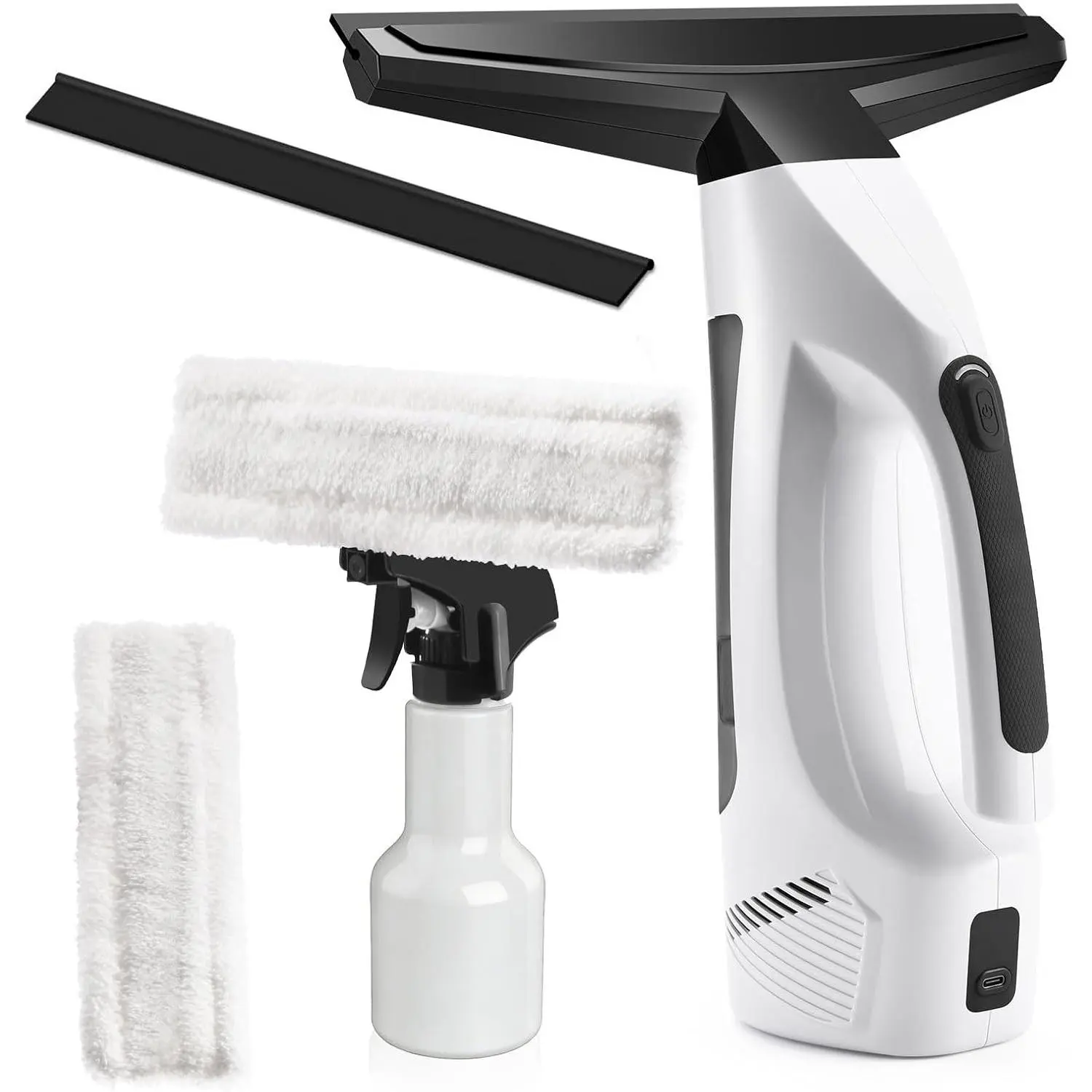 Cordless Handheld Window Vacuum Squeegee, Electric Cleaning Tool with Multi-Purpose Spray Bottle & Microfiber Cloth for Windows, Mirror and Countertop