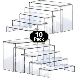 Large Acrylic Risers, 10 Pcs 2 Set(7”L~8”L~9”L) Riser Display Shelf, Clear Rectangular Display Stands Set, Transparent Shelves for Decor, Showcase Holder for Cupcake