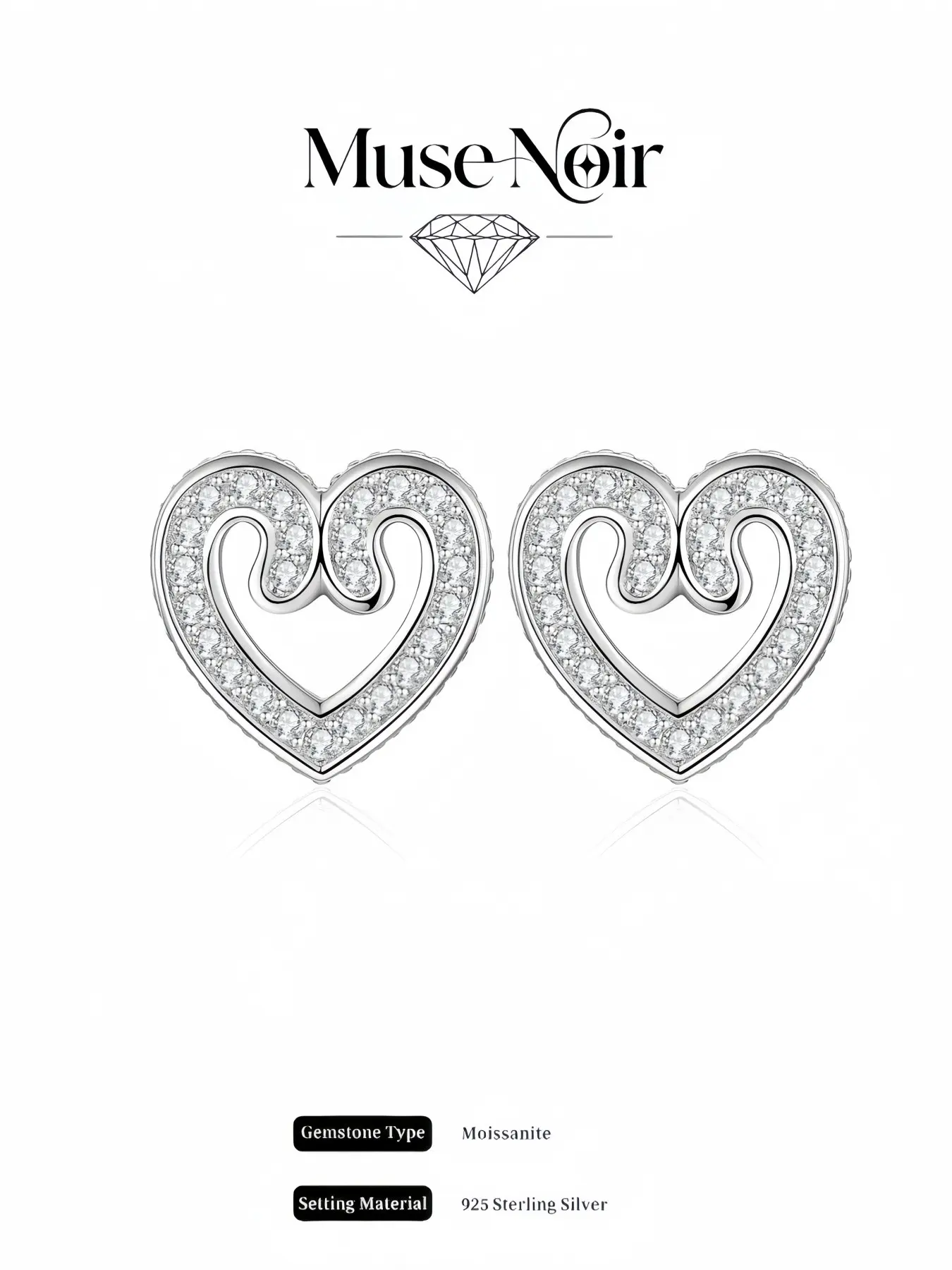 S925 Sterling Silver Heart Stud Earrings, delicate hollow heart jewelry inlaid with D-color lab-grown moissanite, ideal gifts for birthdays, wedding anniversaries and Christmas
