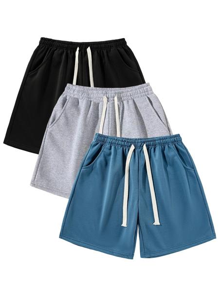 Men's Solid Drawstring Waist Shorts, Casual Comfy Breathable Side Pocket Shorts for Summer, Men's Bottoms for Daily Wear