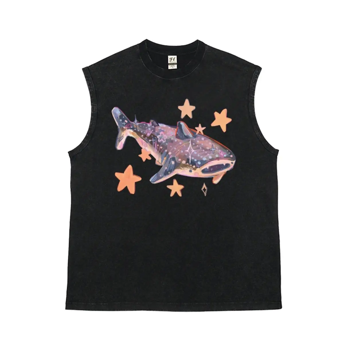 Starry fairy tale aesthetic Dreamlike Whale shark Marine organisms Unisex Plus Size Summer Graphic Tees Personalized Pattern Y2k Clothing Round Neck Short-Sleeved Washed Vests,Women's Clothing 100% Cotton, Menswear, Top, Vintage Style, Casual Oversized,su