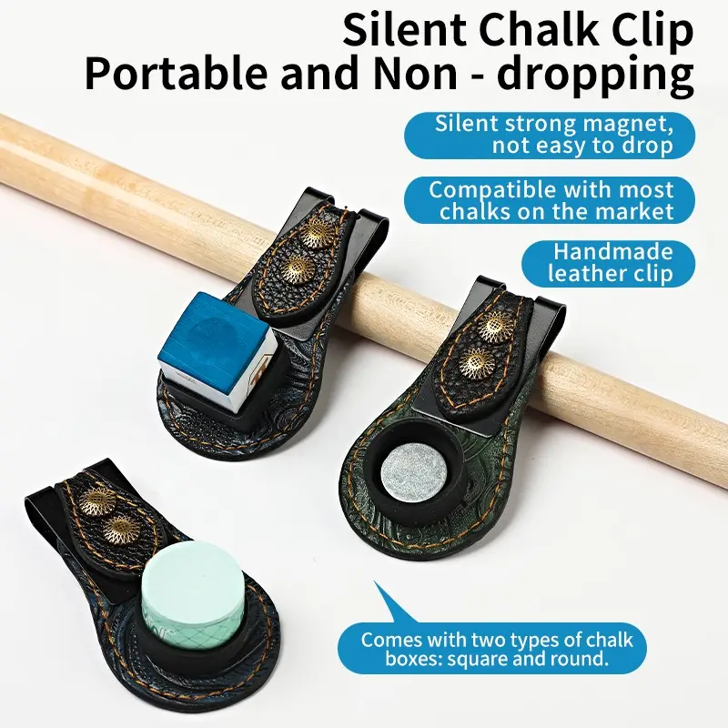 Magnetic Billiard Chalk Holder Set, Includes Square and Round Chalk Cases, Made of Leather Material, Essential Pool Accessories