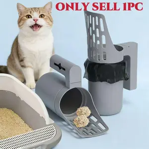 New large-capacity filtering cat litter scoop, a two-in-one design combining a trash can and cat litter scoop, a hands-free, Convenient and easy-to-clean litter collection box, a must-have litter scooping tool for cats and dogs (comes with garbage bags)