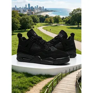 Vintage Black  Air Cushion Mid Top Sneakers Breathable Mesh Side Detail All Day Comfort Streetwear Casual Trainers