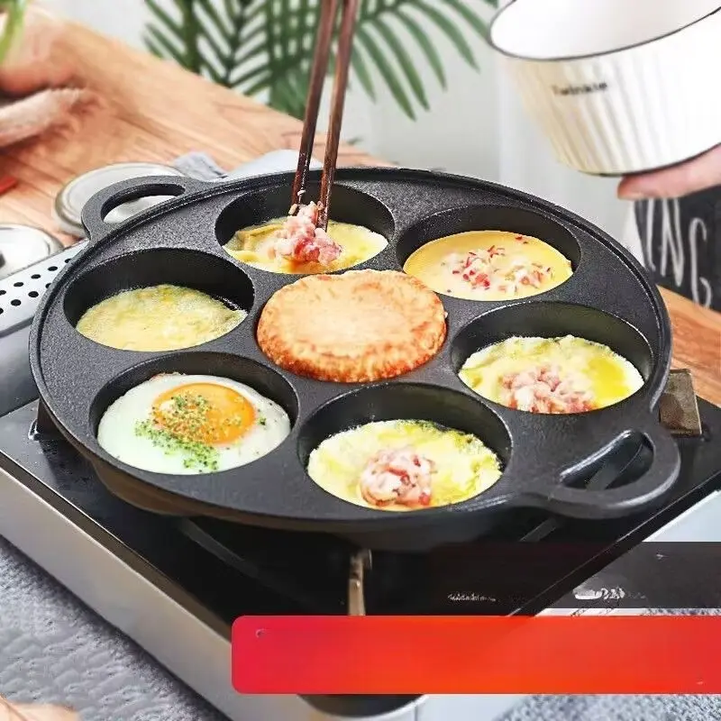Cast iron omelette maker, egg burger pan, seven-hole omelette pan, egg roll pan, non-coated, suitable for all stoves, Egg Frying Pan