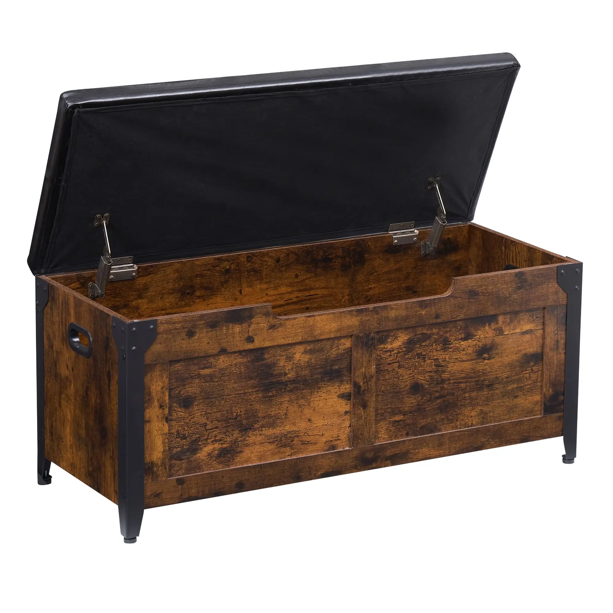 GARVEEStorage Chest, Storage Trunk with Safety Hinges, Wooden Storage Bench with Metal Frame, Shoe Bench, Large Storage Organizer, Modern Style Storage Chest for Bedroom, Entryway, Living Room