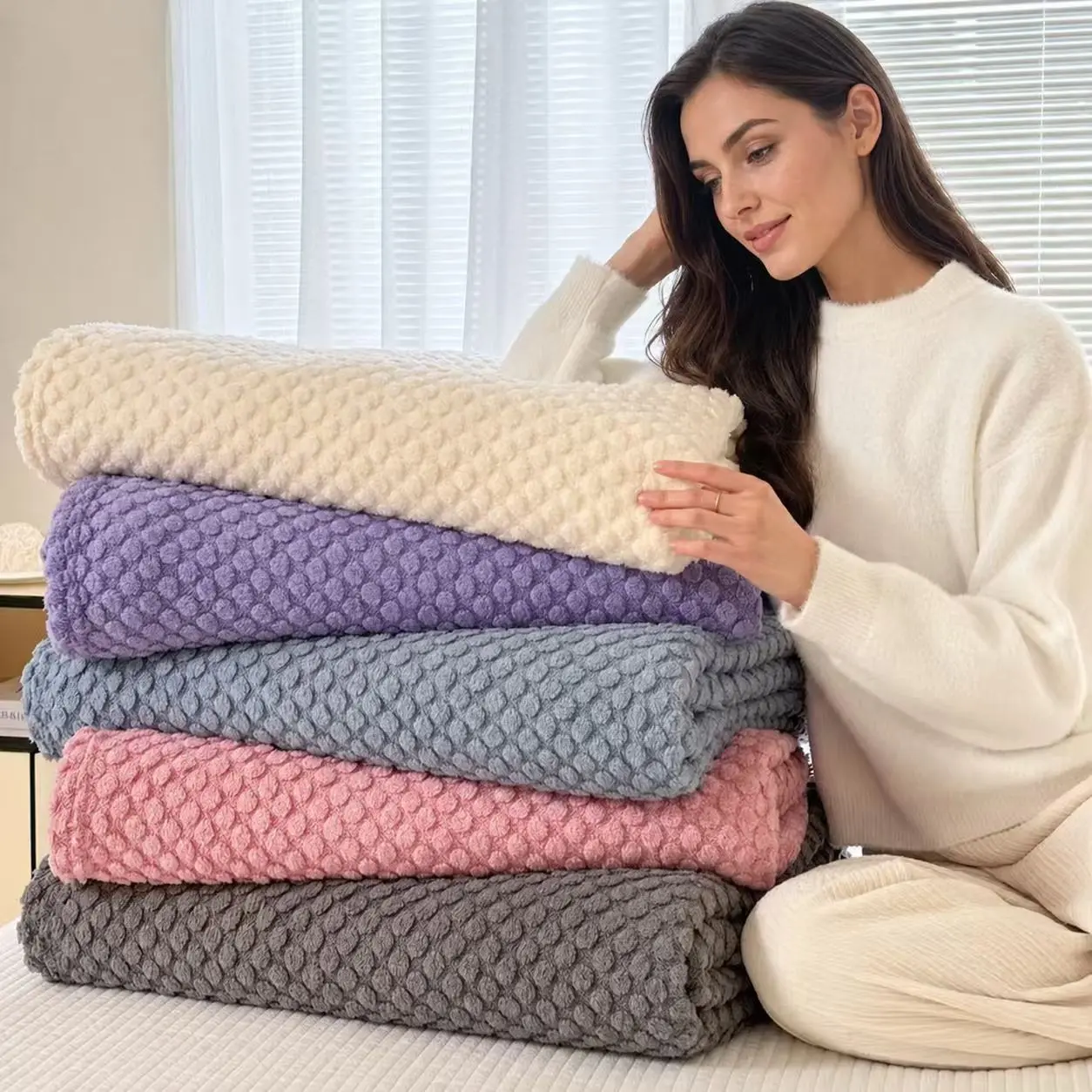 Soft Polka Dot Blanket, Multiple Colors and Sizes Available, Cozy Sofa Bed Cover, Home Use, Air Conditioning Nap Mat, Sleeping Blanket
