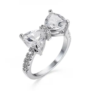 Women's Dainty Bow Hypoallergenic Cubic Zirconia Ring - Sparkling Zircon Inlay, Aesthetic Kawaii Costume Jewelry for Daily Wear & Gifting, Rings For Women, Bow-Tie Rings