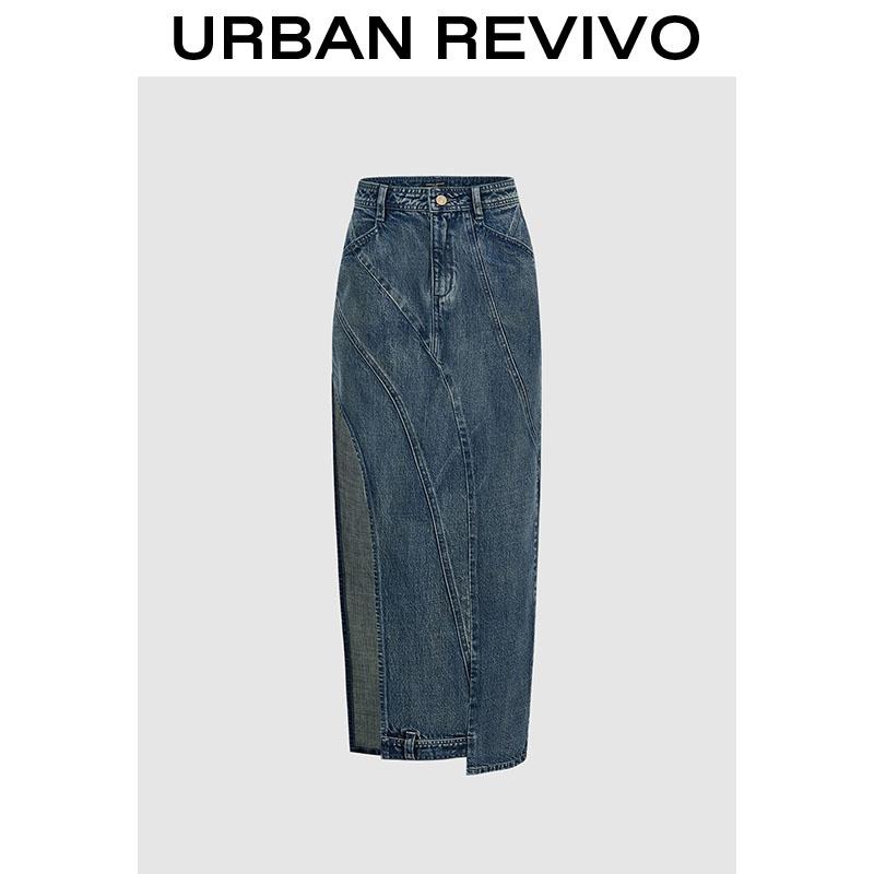 URBAN REVIVO Women's Deconstructed Denim Half Skirt  UWA840021 Casual Outfit 2025 Women Clothing Girl Elegant Fashion Trendy and Versatile OOTD