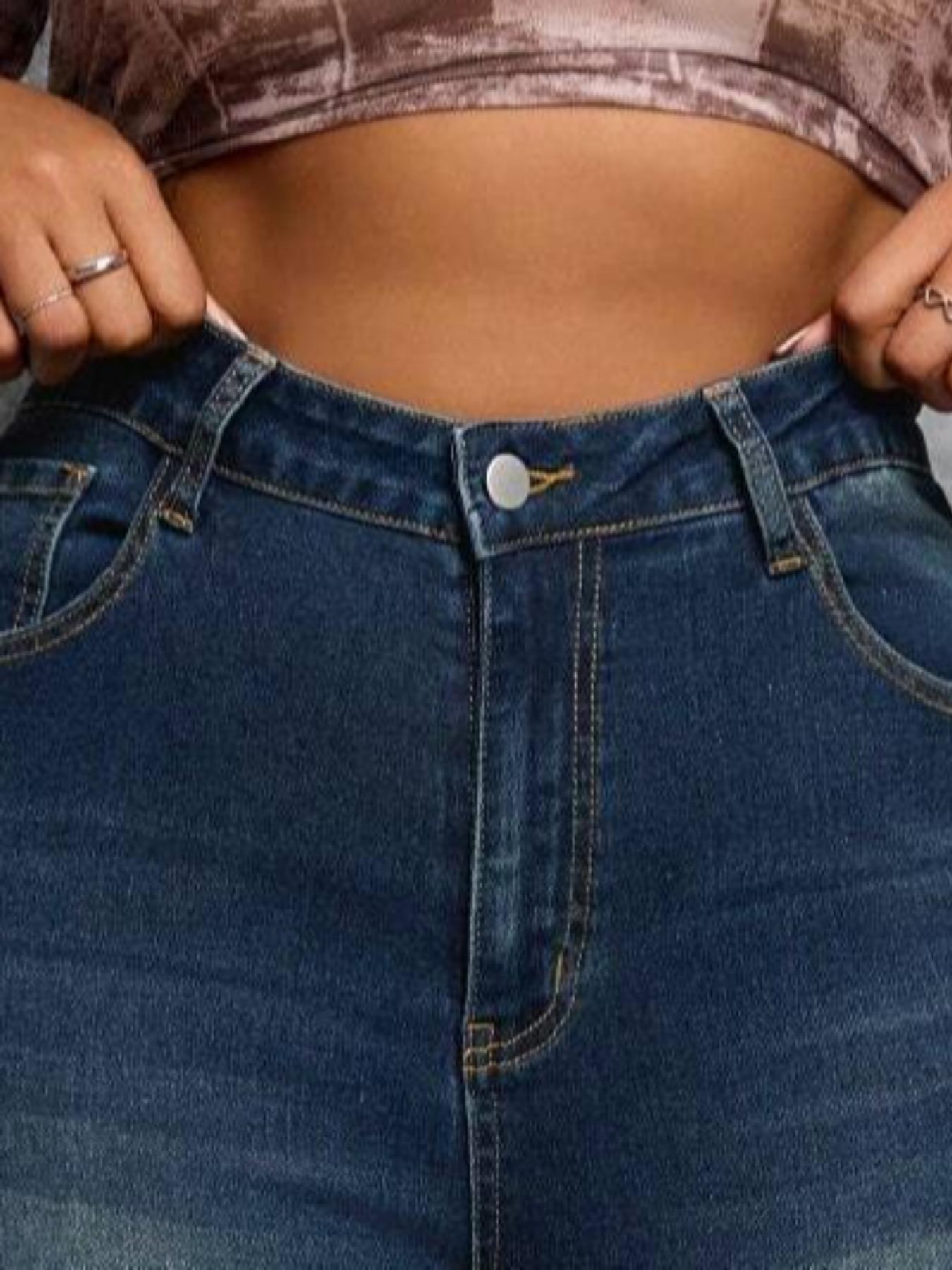 【Plus Size】Solid Button Design Fitted Skinny Jeans, Casual Comfy Retro Vintage Aesthetic Denim Pants for Daily Wear, Women's Bottoms for Summer, Womenswear Trouser