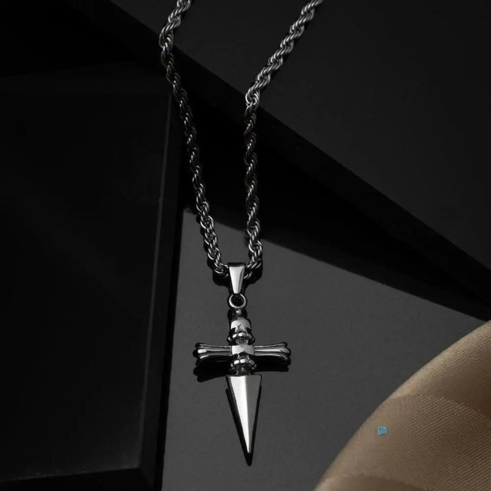Unisex Edgy Cross Dagger Stainless Steel Necklace, 60cm Polished Punk Jewelry, Waterproof & Rust Resistant, Durable and Long-Lasting, Jewelry For Women, Necklaces For Women, Men's Accessories For Adults, Chain, Rust Resistant Necklaces