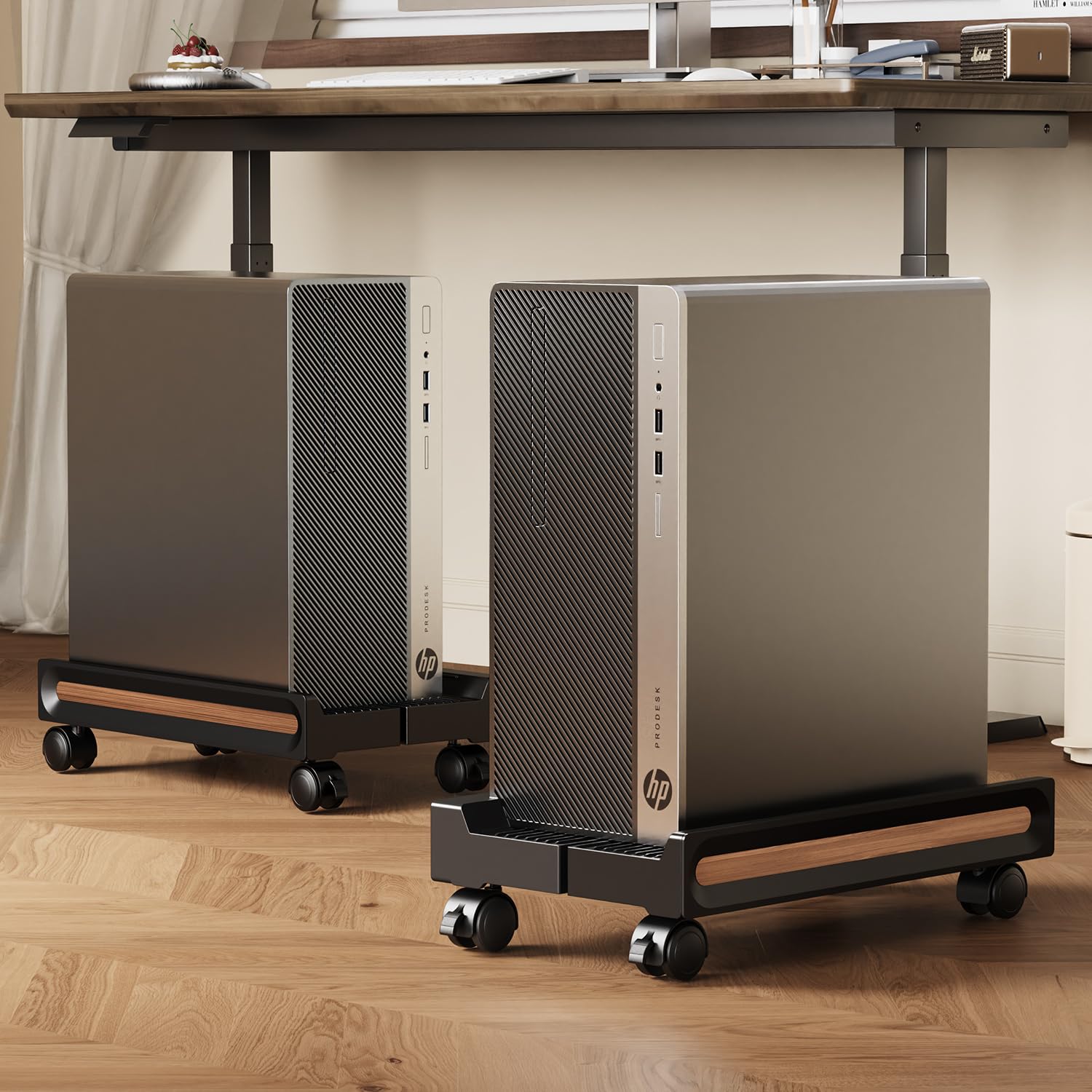 FULKUN PC Tower Stand with Wheels Adjustable Mobile CPU Stand Ventilated Computer Tower Stand for Floor Use Locking Caster Wheels 100LB Load Capacity