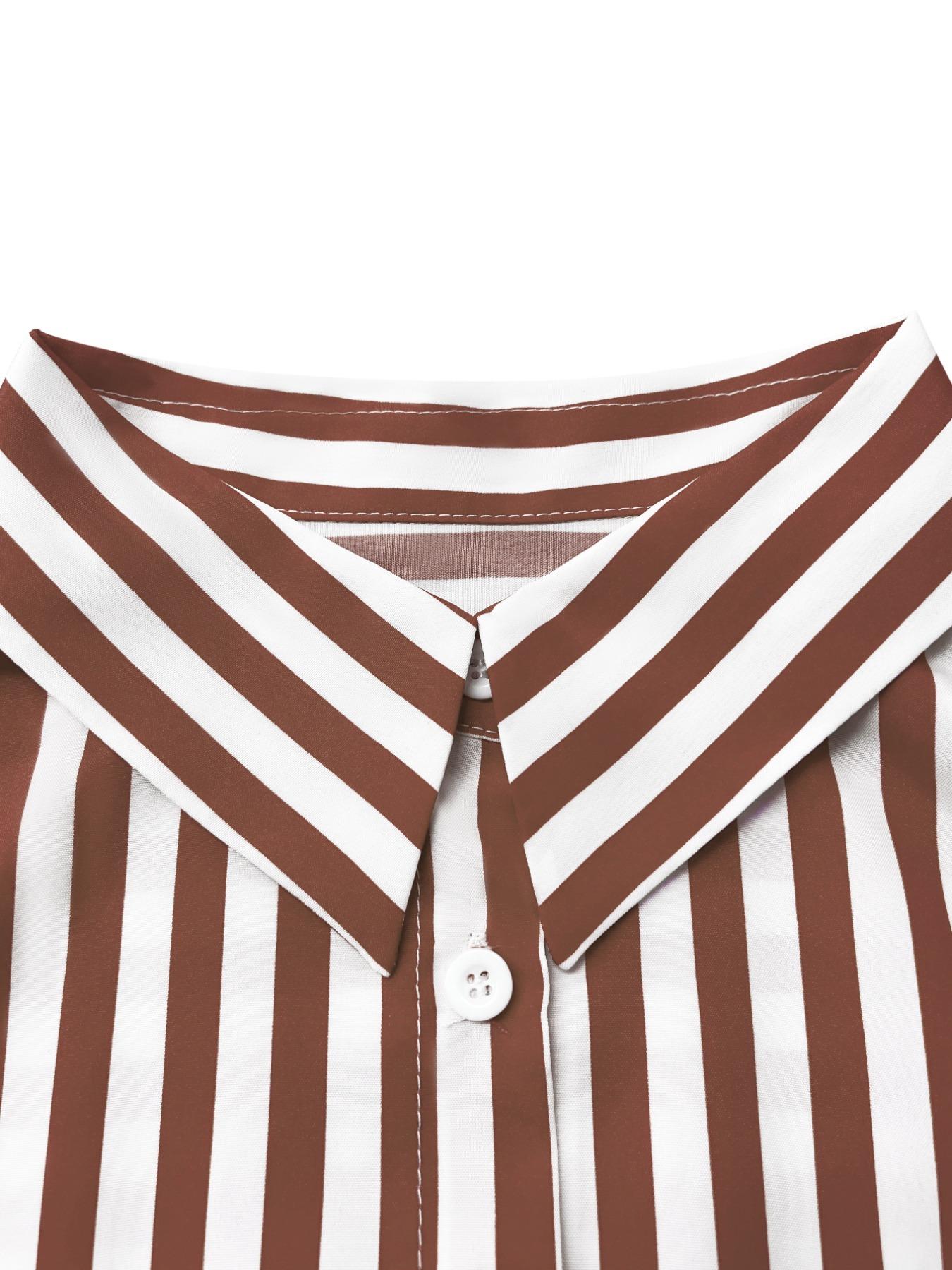 Women's Striped Print Button Front Shirt, Casual 3/4 Sleeve Collared Top for Spring, Ladies Clothes for Daily Wear
