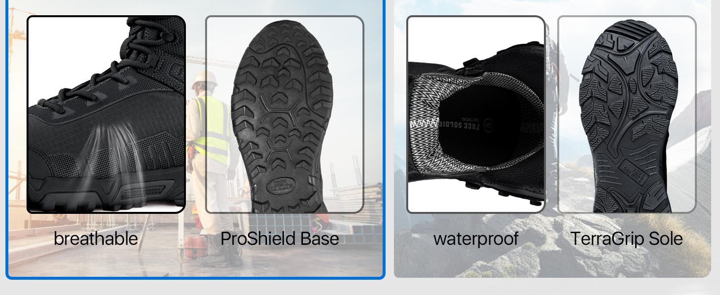 FREE SOLDIER Men's Waterproof Tactical Work Boots Lightweight Comfortable Combat Hiking Boots