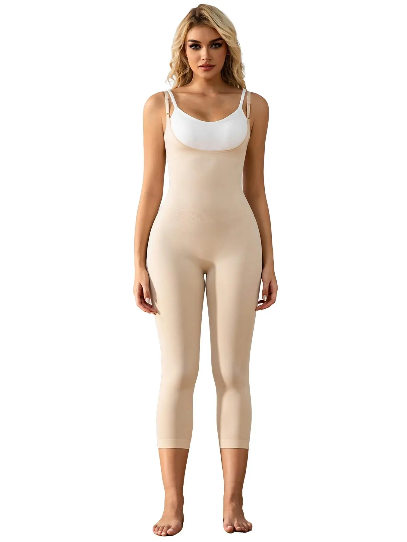 Open Bust Tummy Control Bodysuit for Women | Butt Lift Shapewear Capri Leggings | Full Body Sculpting & Smoothing Shaper