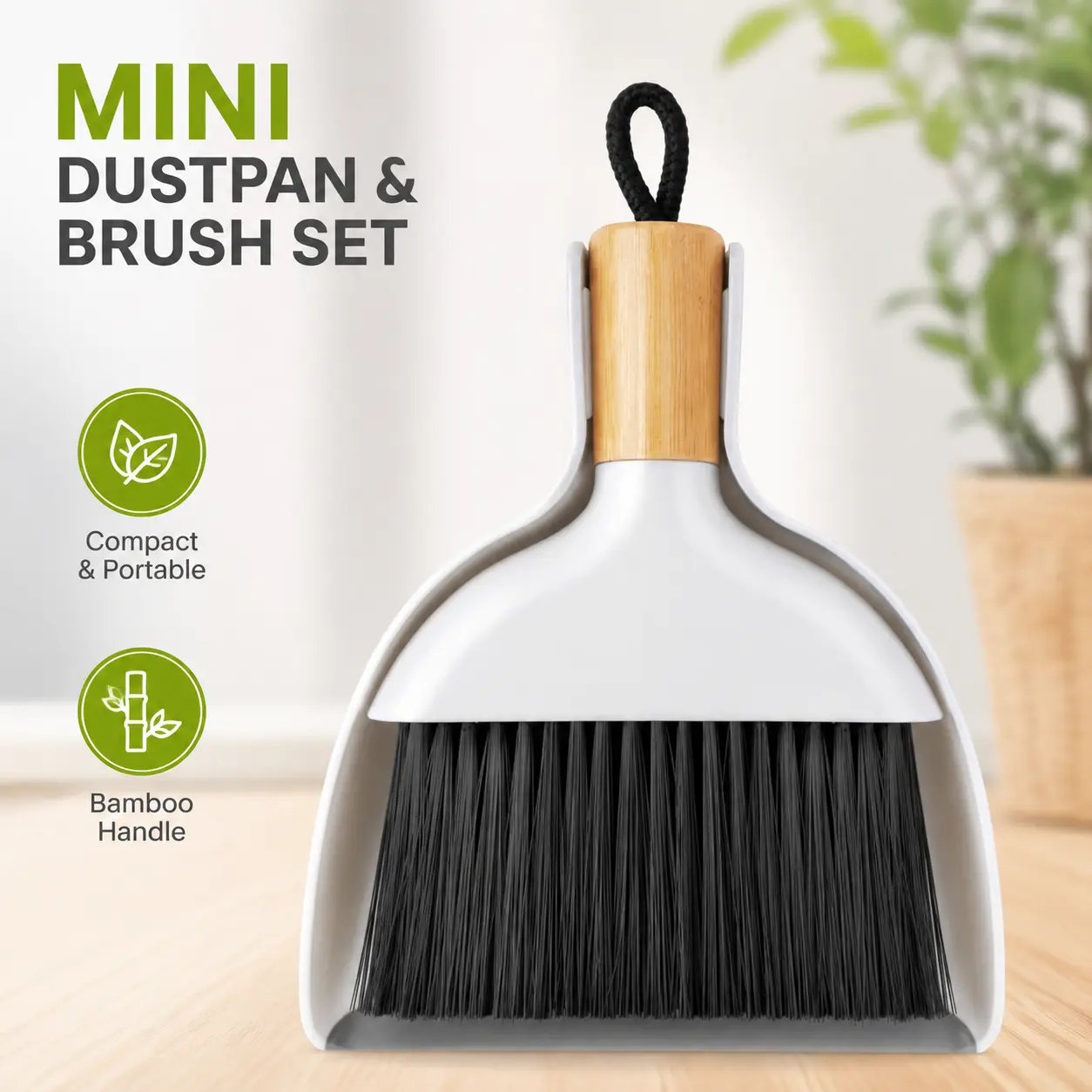 Mini Dustpan and Brush Set, Portable Cleaning Brush with Bamboo Handle, 1 Set for Home, Dorm, and Office Cleanup, Compact Storage Organization Tool