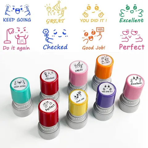 Teacher Stamp, 8 Counts/set Colorful Rubber Self-ink Stamp, Teacher Behavior Stamp, Office Stationery & Supplies, Self Inking Stamp