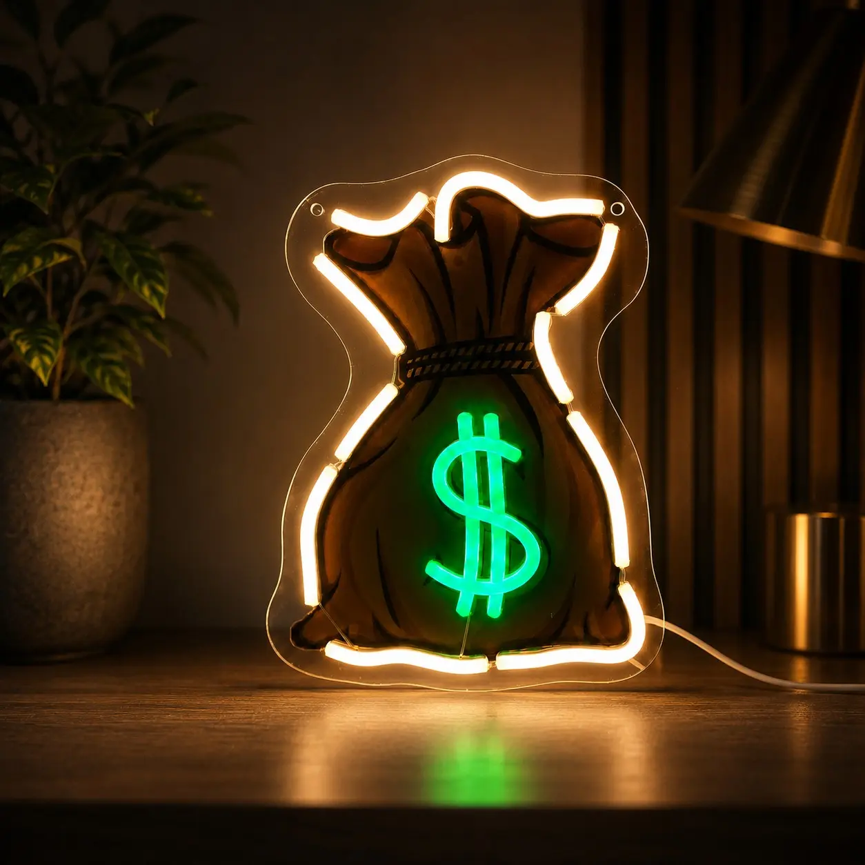 Money Bag Neon Sign with Green Dollar LED Light Up, Warm White Cash Sack Wall Light, Acrylic Backboard, Plug-in Decorative Lamp, Home Decor Lighting, Decorative Lights for Bedroom, Game Room, Bar, Office, Man Cave, Party Decor Wall Art