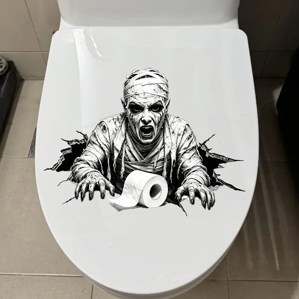 1pcs Horror Zombie Toilet Sticker, Fun Holiday Gift, Bathroom Wall Decal, Self-Adhesive Vinyl Sticker, Home Decor, Festive Atmosphere
