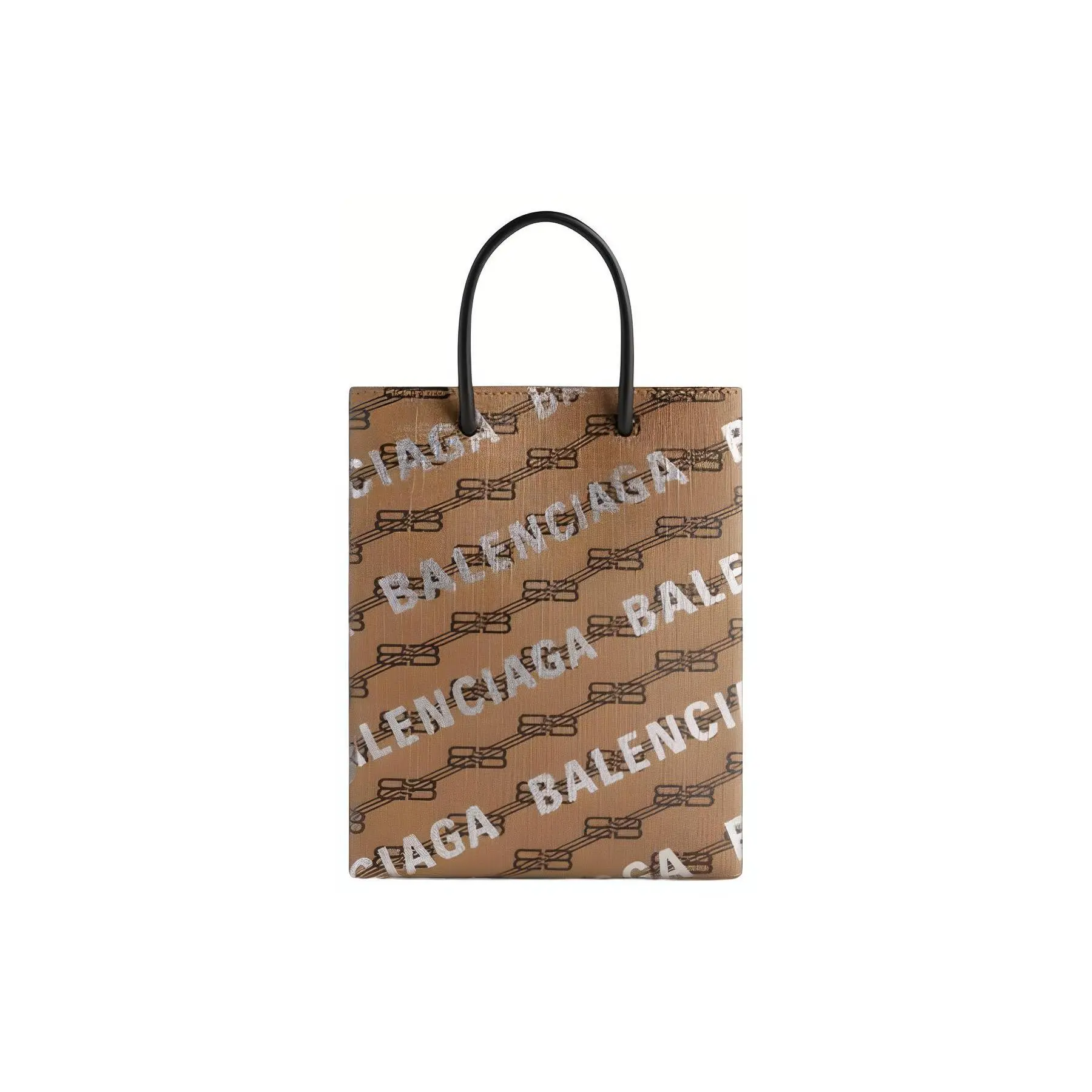 Balenciaga Letter-Print Adjustable Detachable Strap PU Crossbody Handbag for Women, Beige Brown