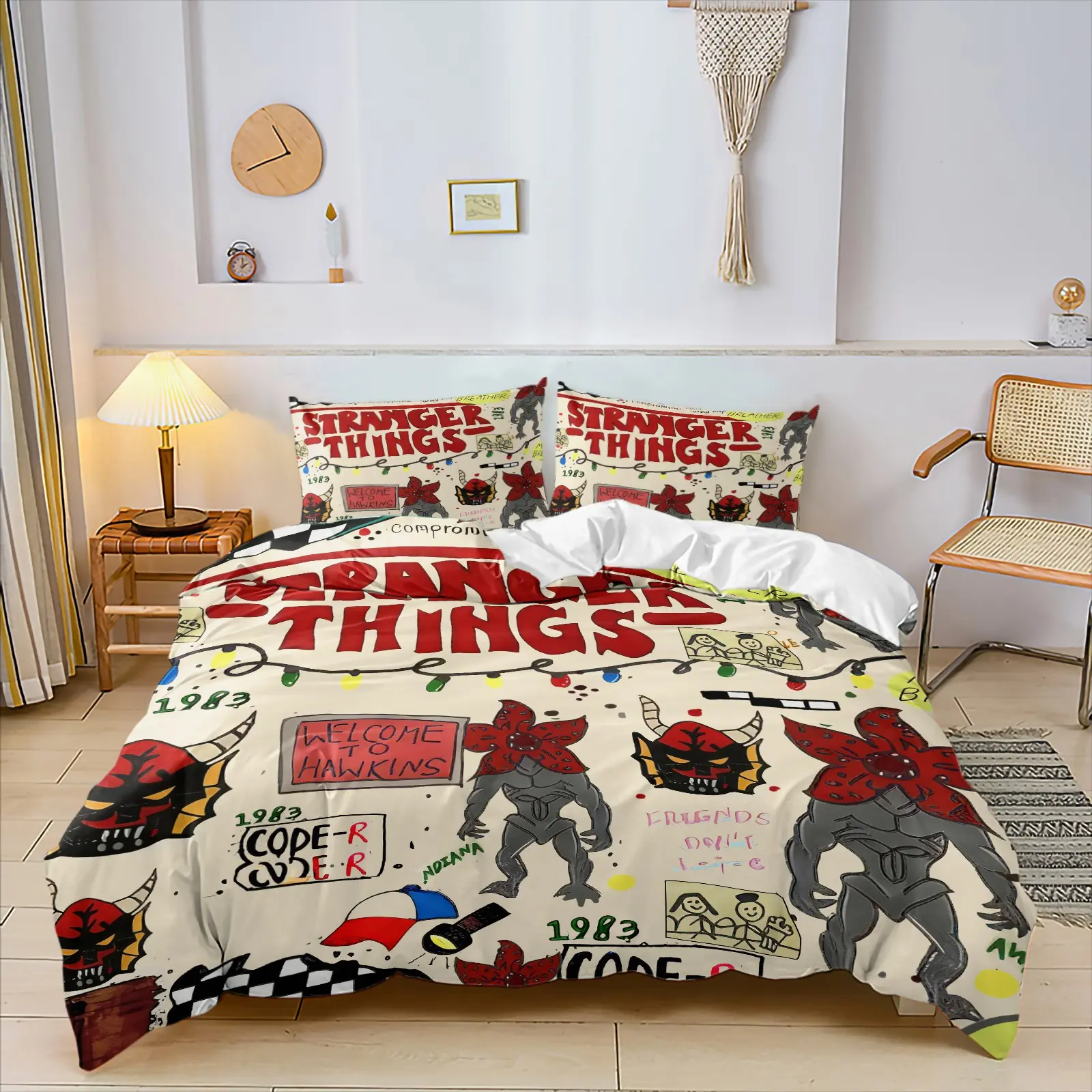 2/3-Piece Retro Graffiti Style Duvet Cover Set ( 1 Duvet Cover + 1 or 2 Pillowcases, Filling Not Included), Monster and Devil Floral Pattern Bedding Set, Cartoon and Colorful Comic Book Style Home Decor, Suitable for Teenagers or Children's Bedrooms.