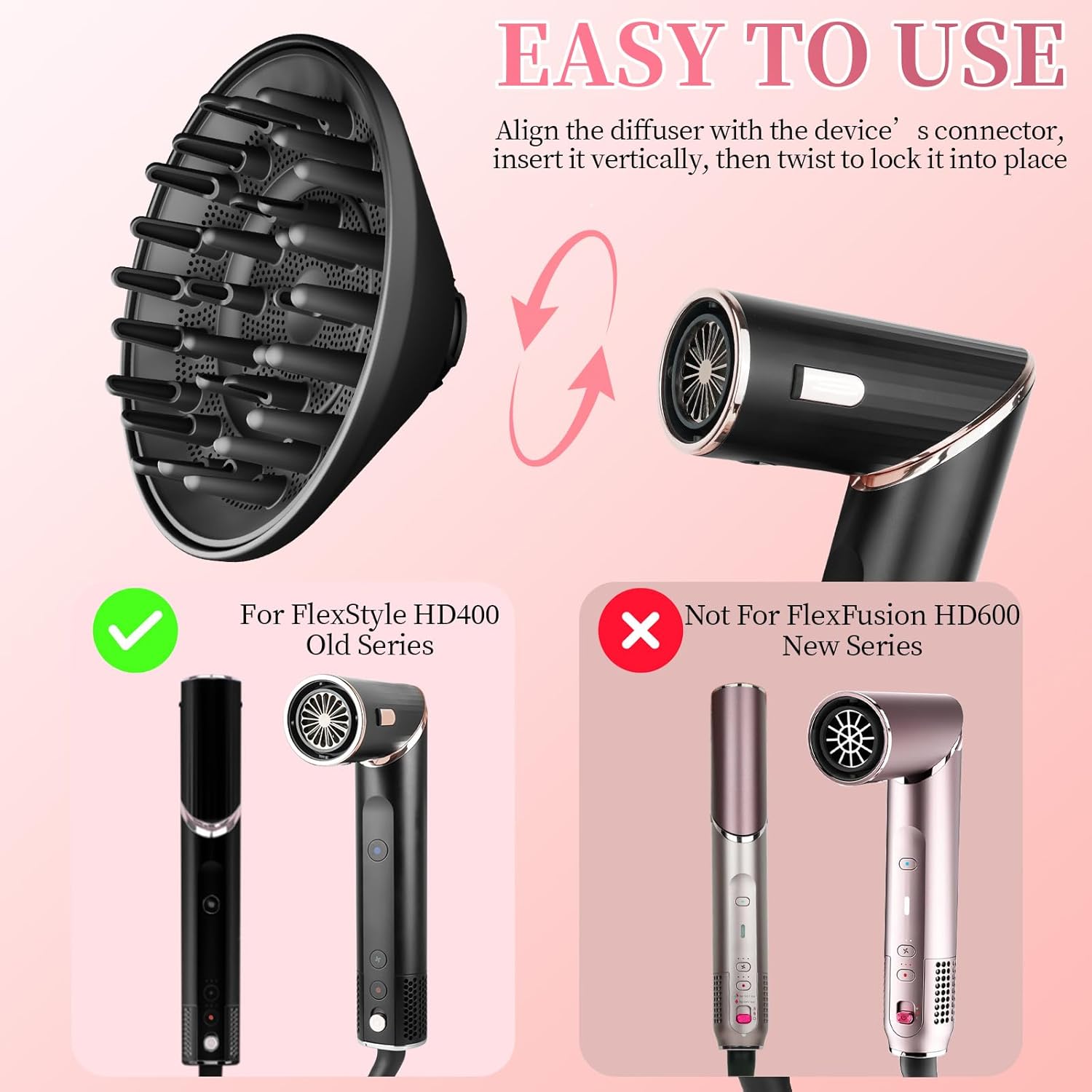 Large Diffuser for Shark Flex Style Attachment, 6 Inch Curl-Defining Diffuser Attachment Compatible With Shark FlexStyle HD400 Series, Faster Drying Styling Tool for Wavy, Curly, Coily Hair