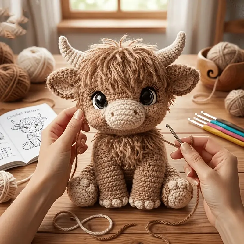 Cute Cow Crochet Kit for Beginners, Animal Amigurumi Set, Handmade Crochet for Craft Lovers, DIY Crochet Kit for Adults, Creative Gift