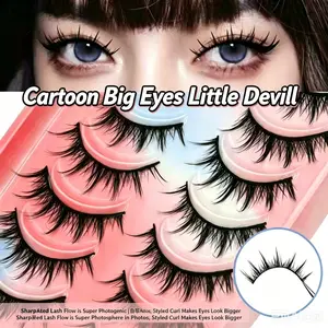 10 Pairs Small Devil Lashes 8cm-12cm, Girl Group Thai Barbie Comic Eye Lashes, Full Strip Natural Look, False Eyelashes for Women
