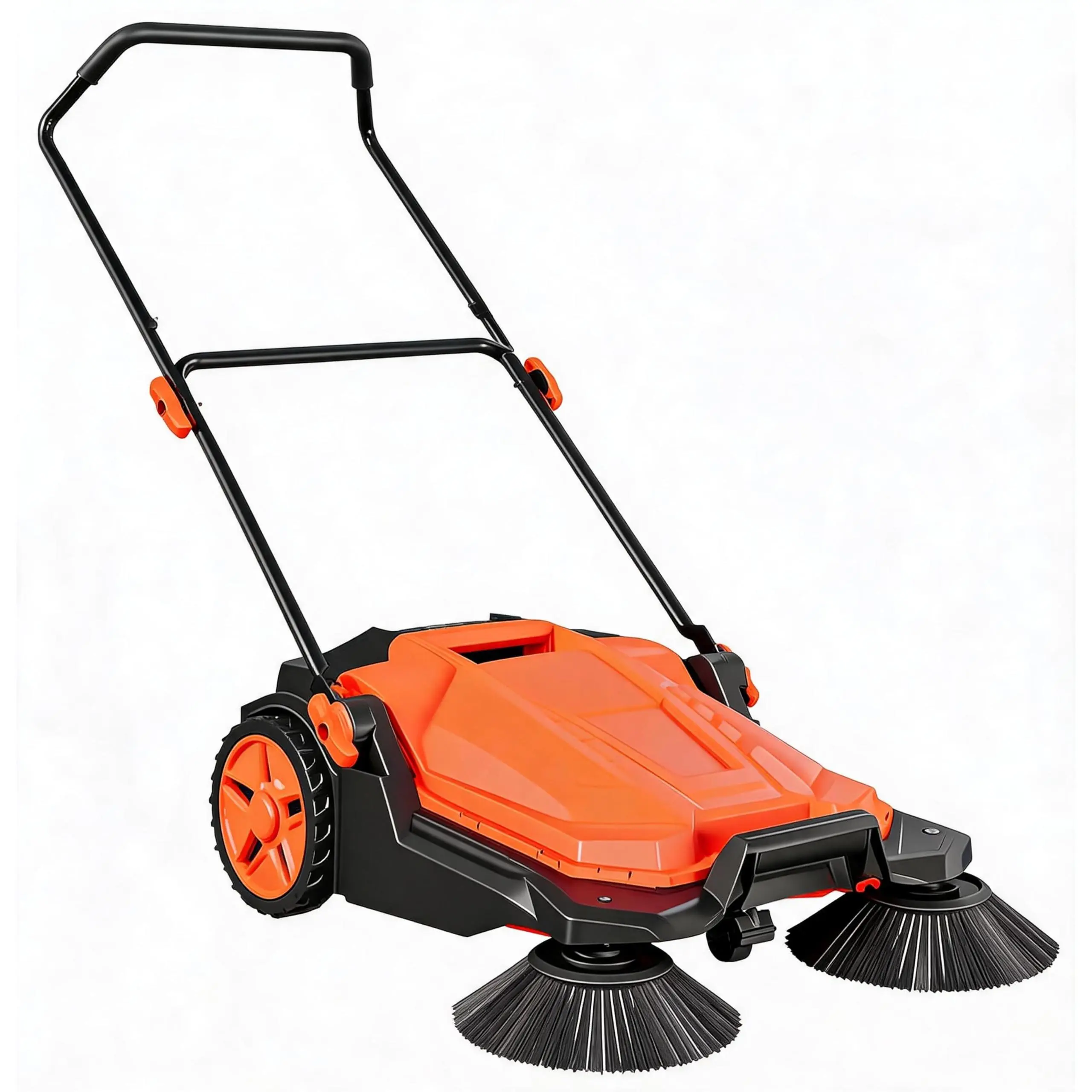 26'' Walk Behind Hand Push Floor Sweeper, 5-Gallon Waste Container, Angle & Height Adjustable Folding Handle Push Sweeper, Restores Flattened Turf & Removes Debris