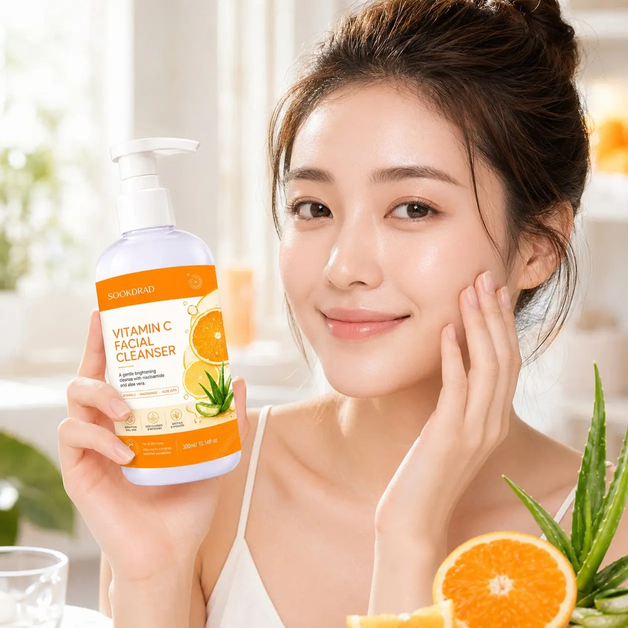 Vitamin C Facial Cleanser, niacinamide, aloe vera, gentle brightening, deep cleansing, refreshing, soothing, hydrating, face, all skin types, daily use, brightens dull skin, 300ml/10.14fl oz