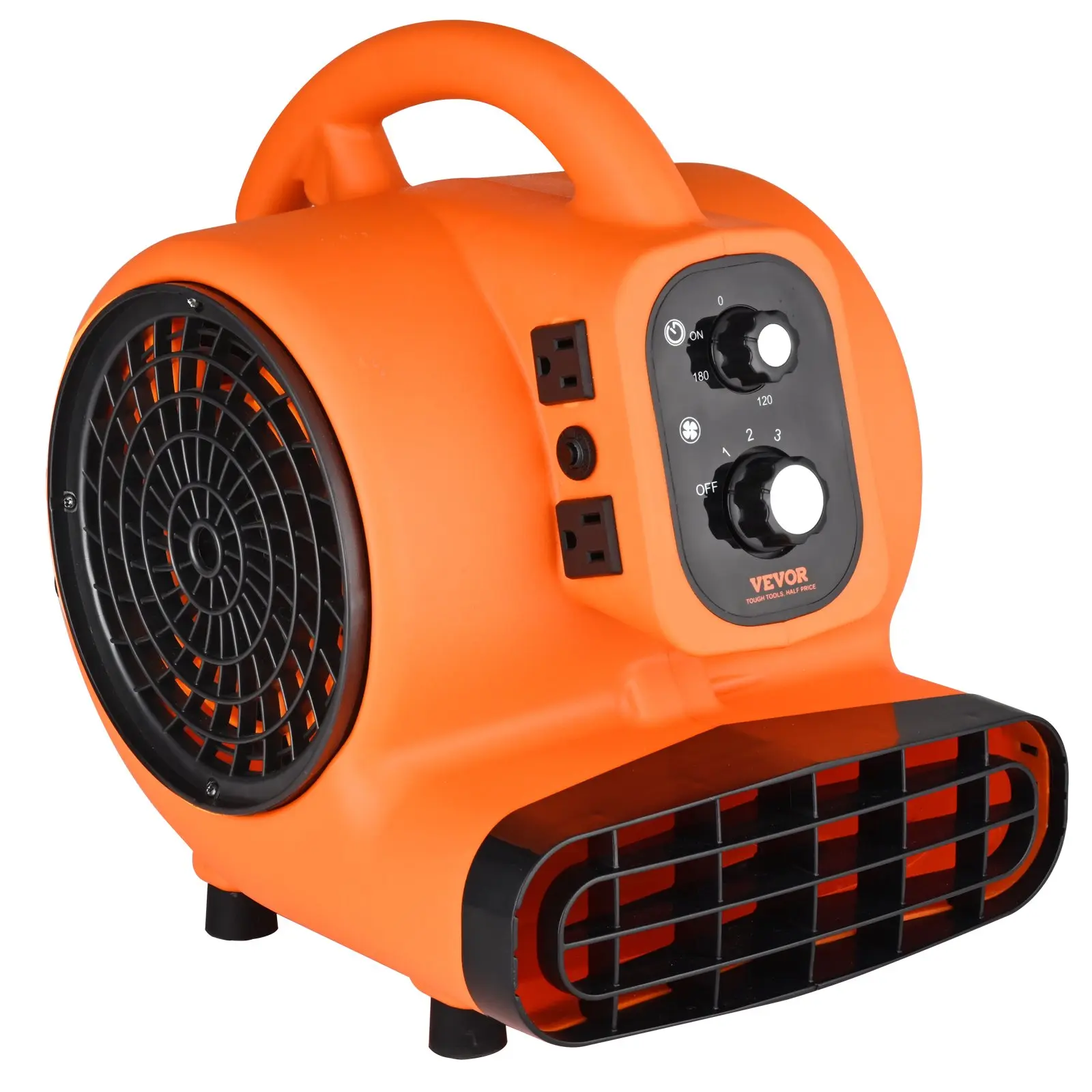 VEVOR Portable Lightweight PP Corded Floor Blower, 1/4 HP, 1000 CFM Air Mover with Adjustable Speed, 4 Blowing Angles & Timer Function, ETL Listed Carpet Dryer Fan for Janitorial, Commercial Use, Drying