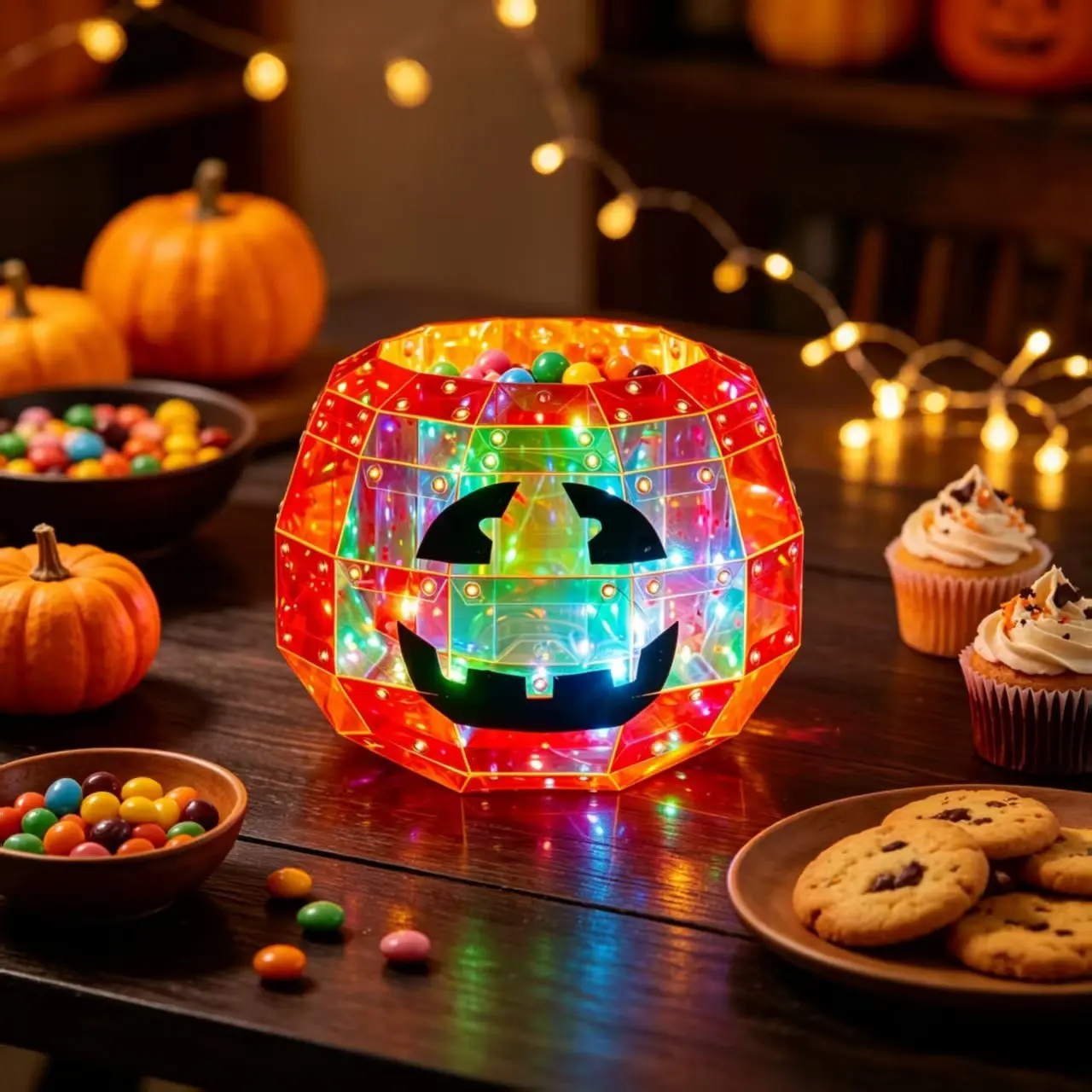 LED Gradient Glowing Pumpkin Candy Jar, Halloween Decoration, Rainbow Light Pumpkin Container, Festive Tabletop Ornament, Party Atmosphere Prop